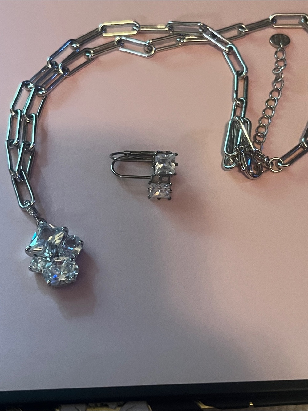 Sparkling Silver-Tone Crystal Pendant Necklace and Earring Set
